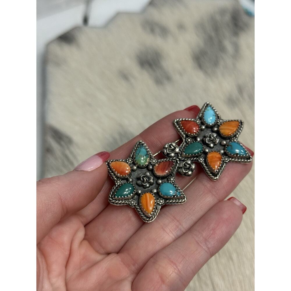 Native American Silver Cloud Robert Vandover Spiny Turquoise Cluster Pendant Pin - Picture 5 of 13